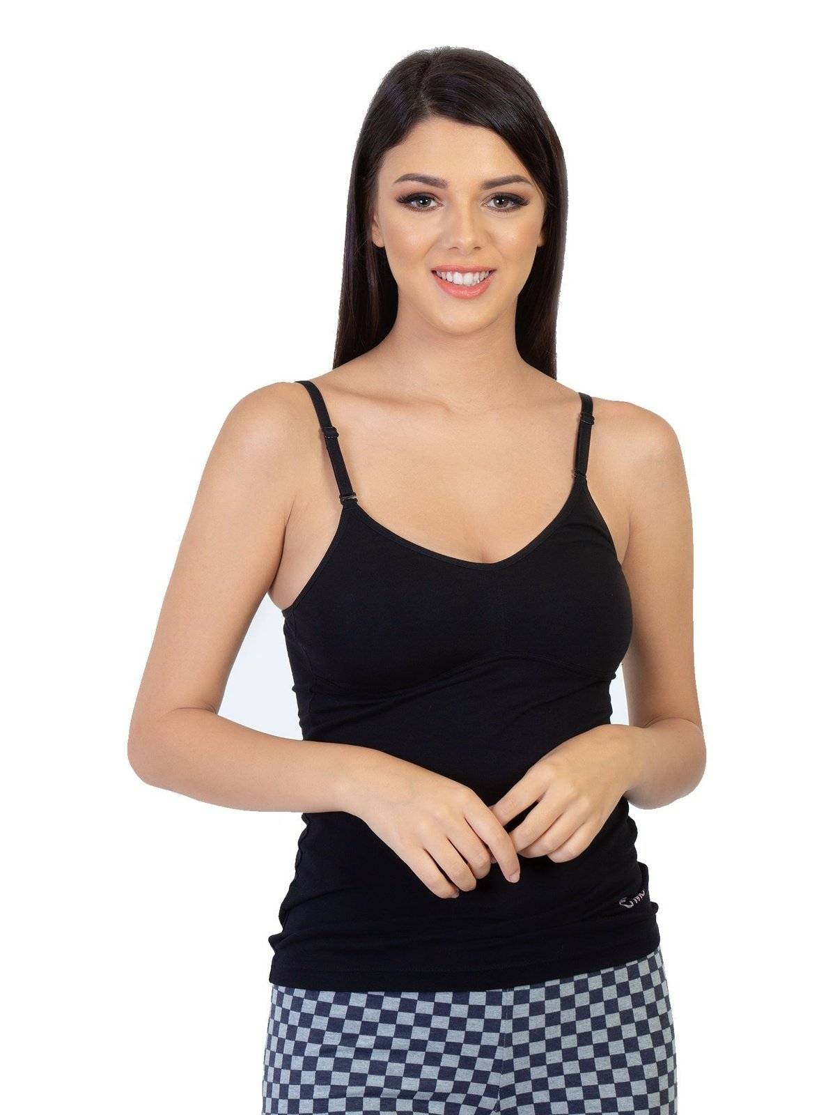 Women Black Sweetheart Neckline Camisole with Padded Cup and